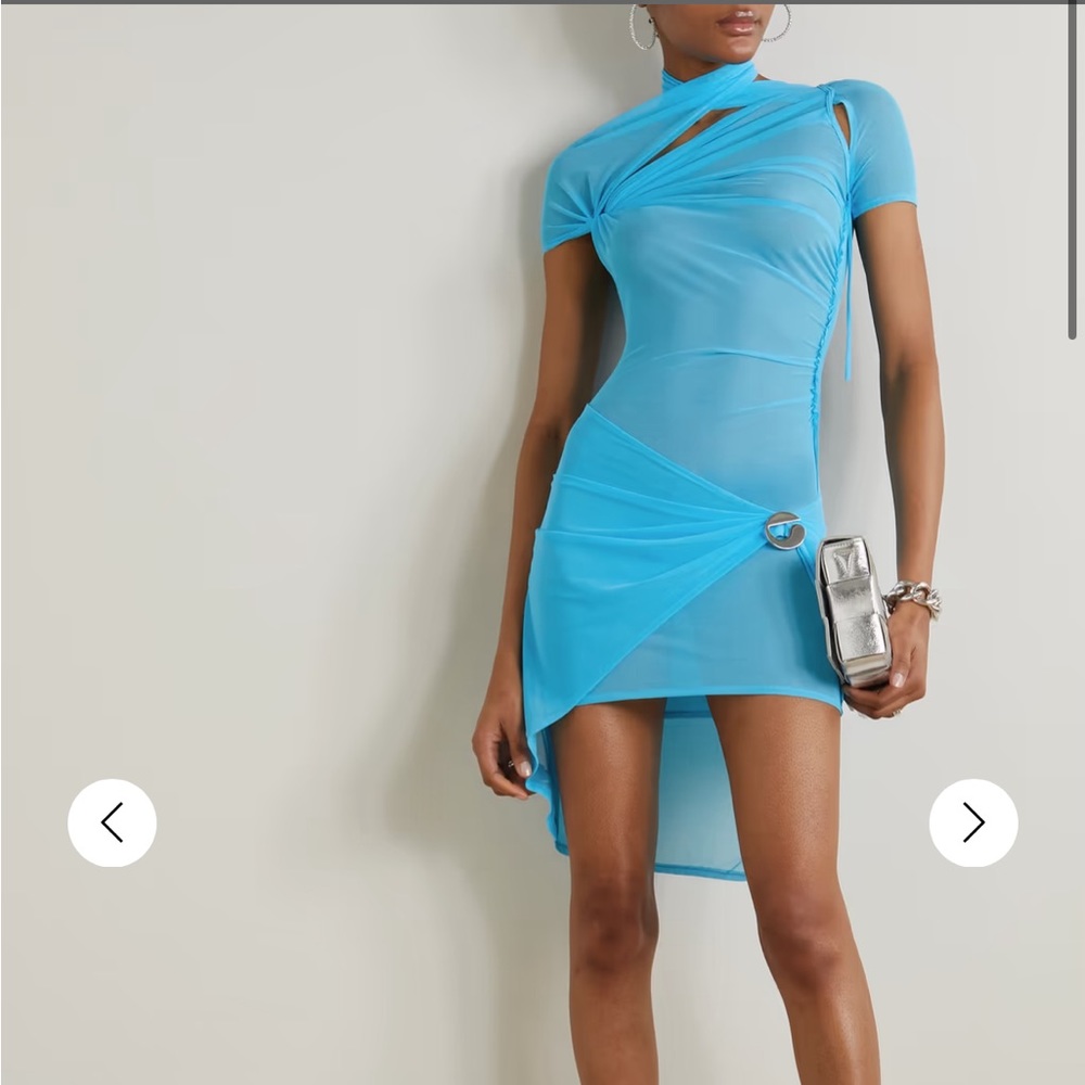 COPERNI ASYMMETRIC DRAPED MESH DRESS AZURE BLUE